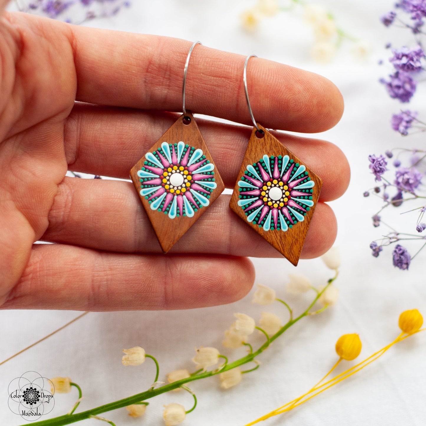 Cercei mandala "Summer groove" - Turcoaz & Roz