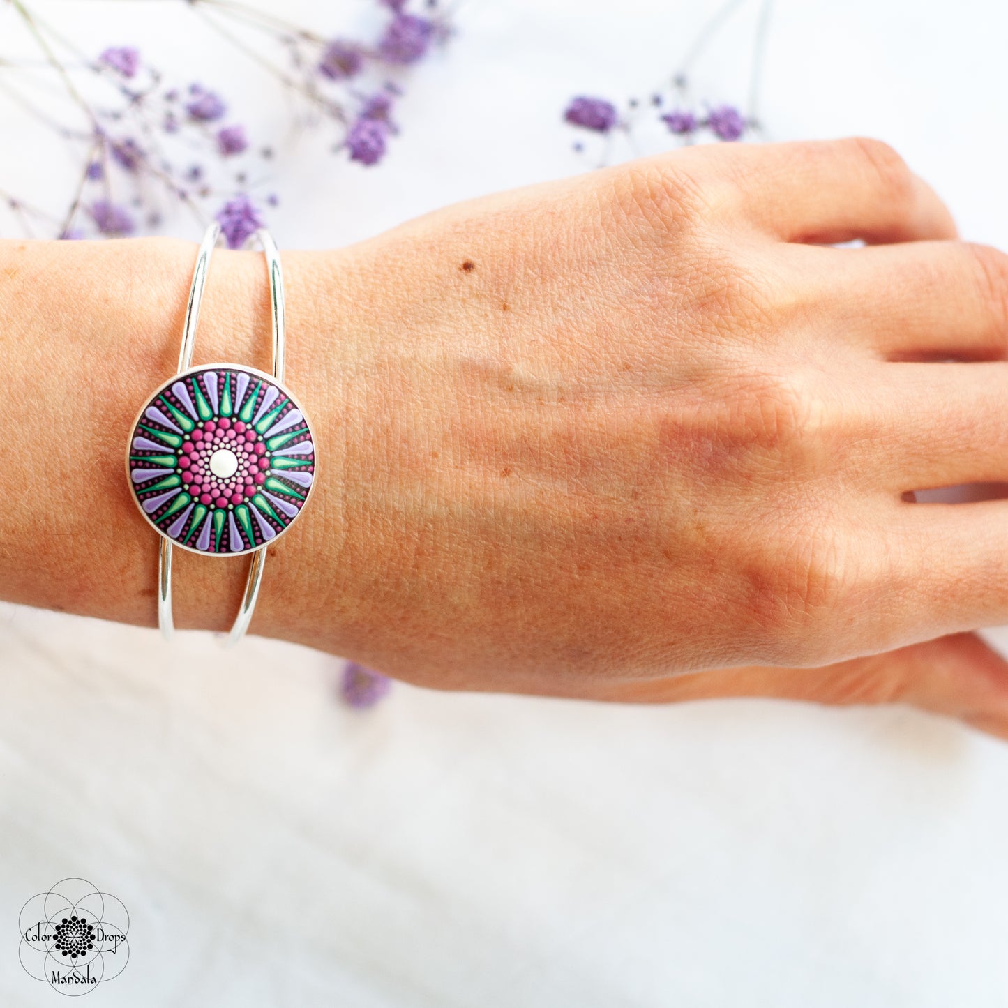 Brățară Mandala "Flower power" - Mov & Turcoaz