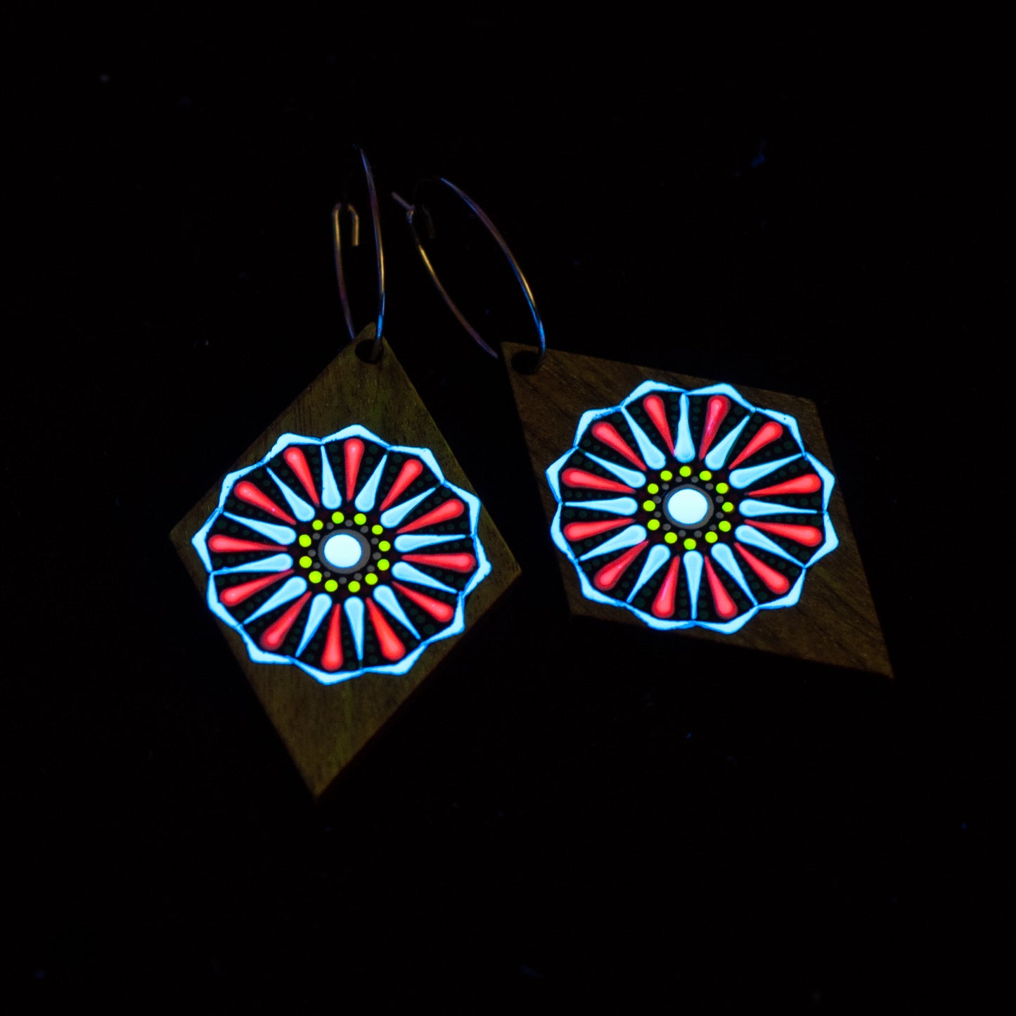 Cercei mandala "Neon Glow" - Roz & Albastru