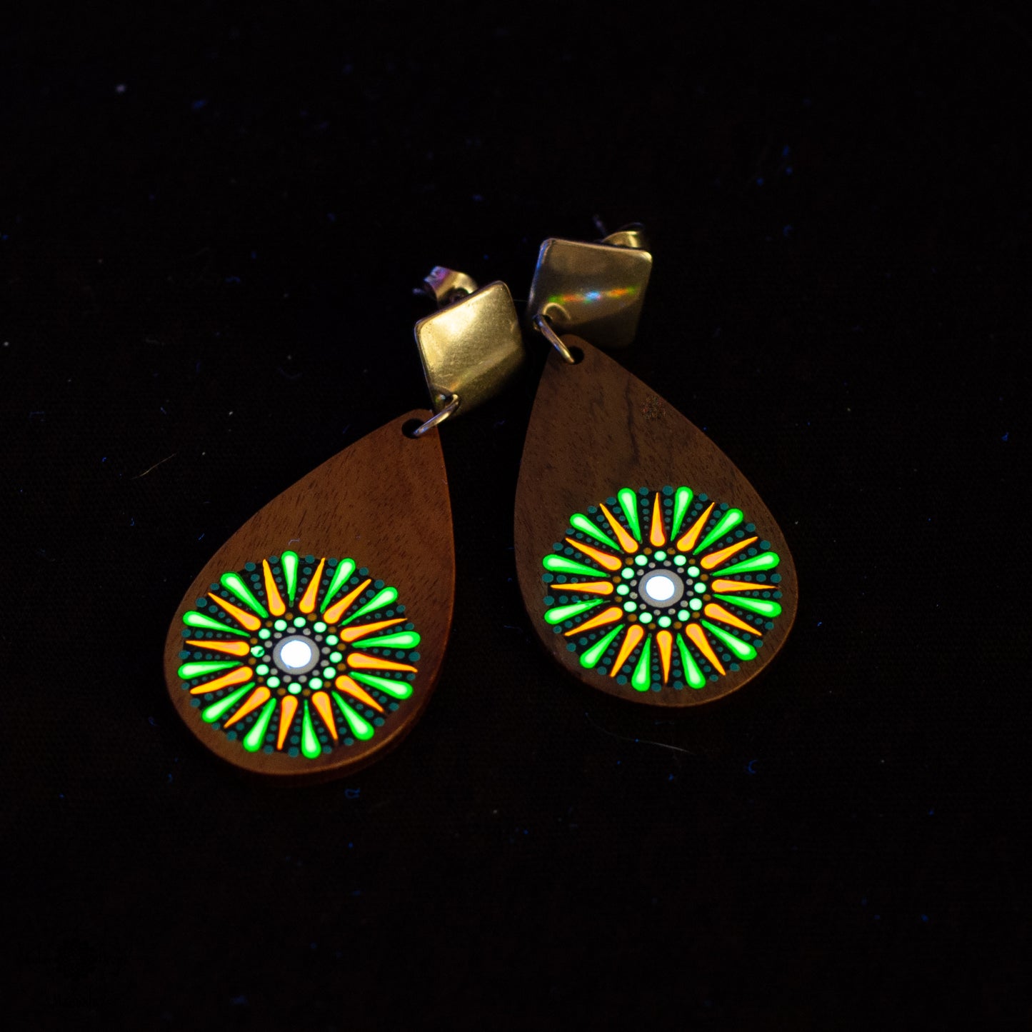 Cercei mandala "Neon Vibes" - Verde & Portocaliu