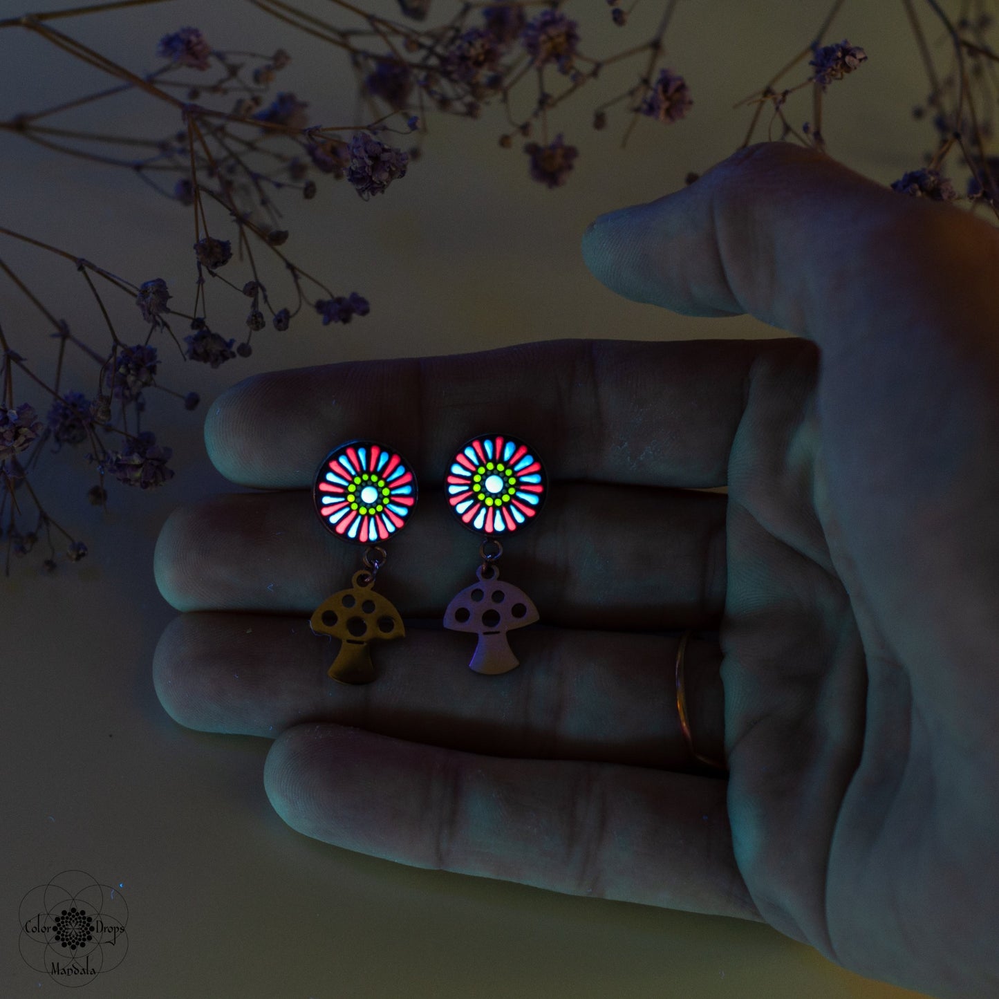 Cercei Mandala "Neon spark" - Roz & Albastru