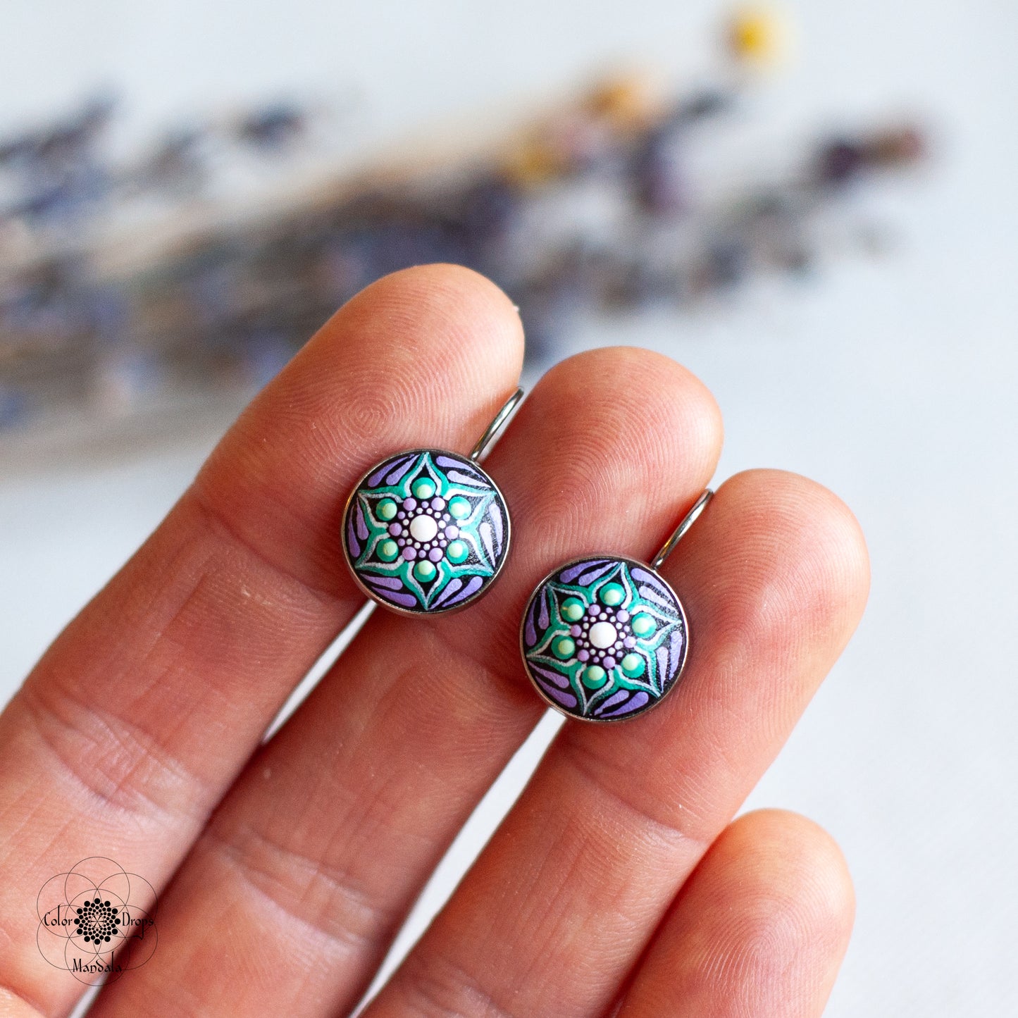 Cercei Mini cu tortiță - Verde & Mov