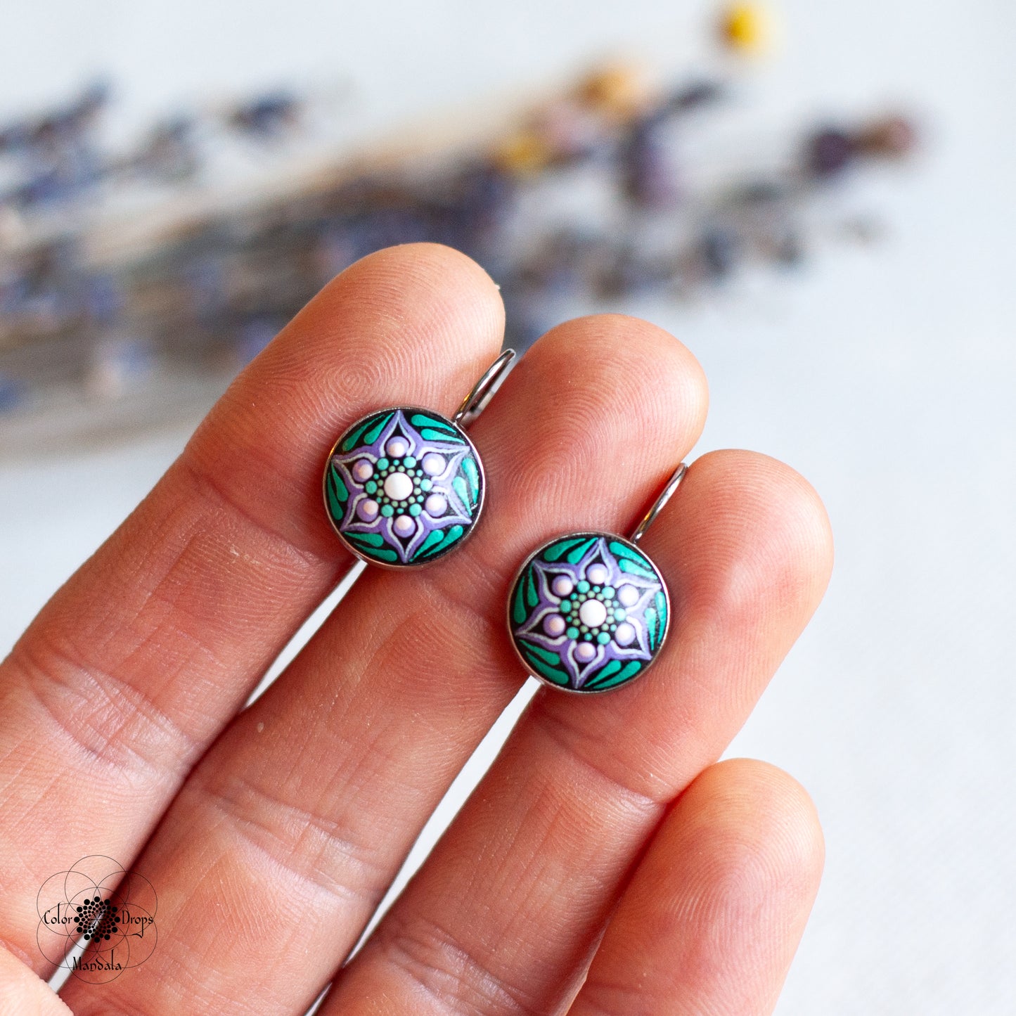 Cercei Mini cu tortiță - Mov & Verde