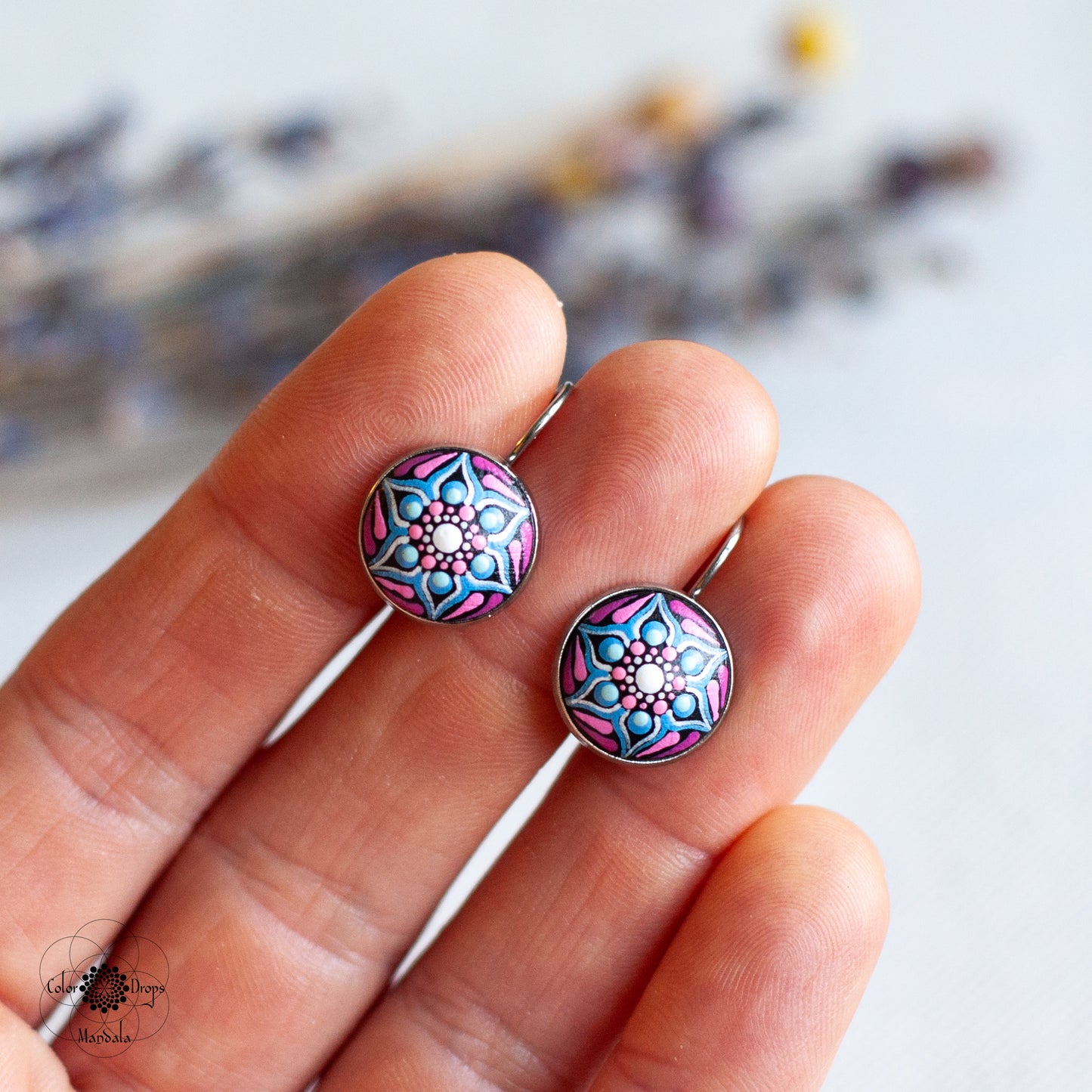 Cercei Mini cu tortiță - Albastru & Roz