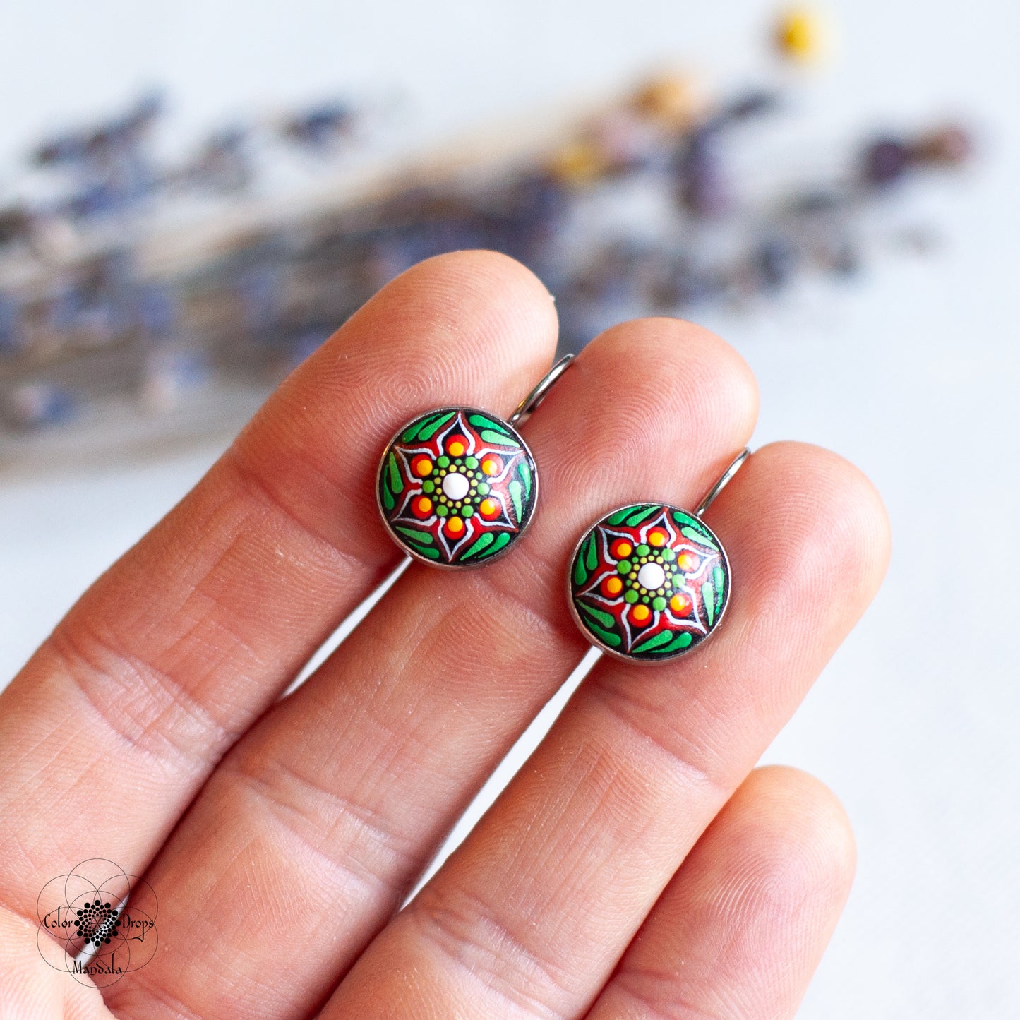 Cercei Mini cu tortiță - Portocaliu & Verde