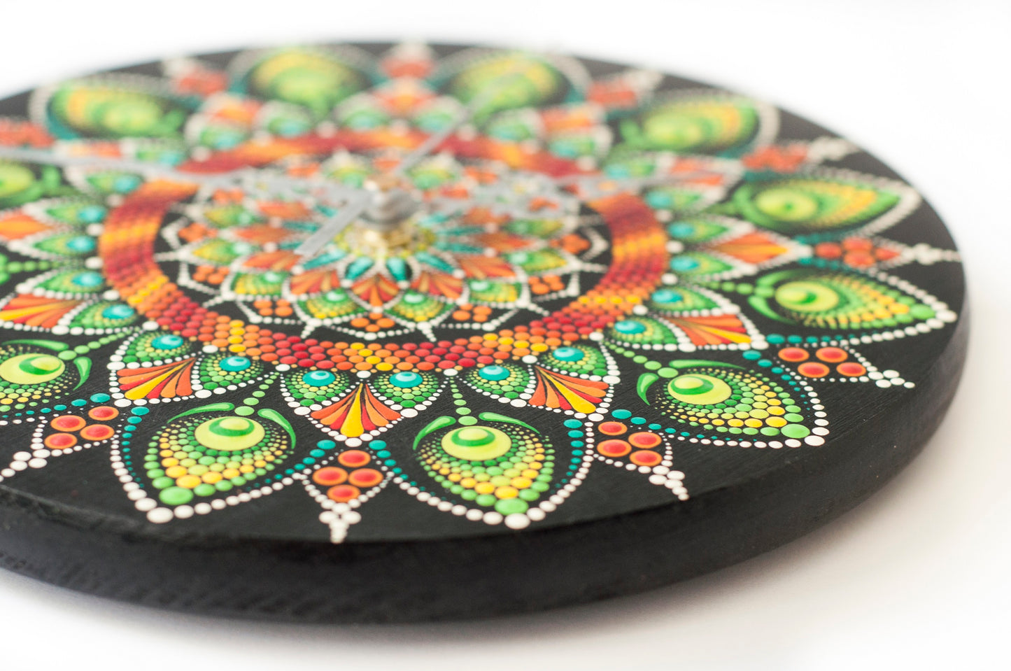 Ceas de perete din lemn, pictat manual, diametru 22 cm