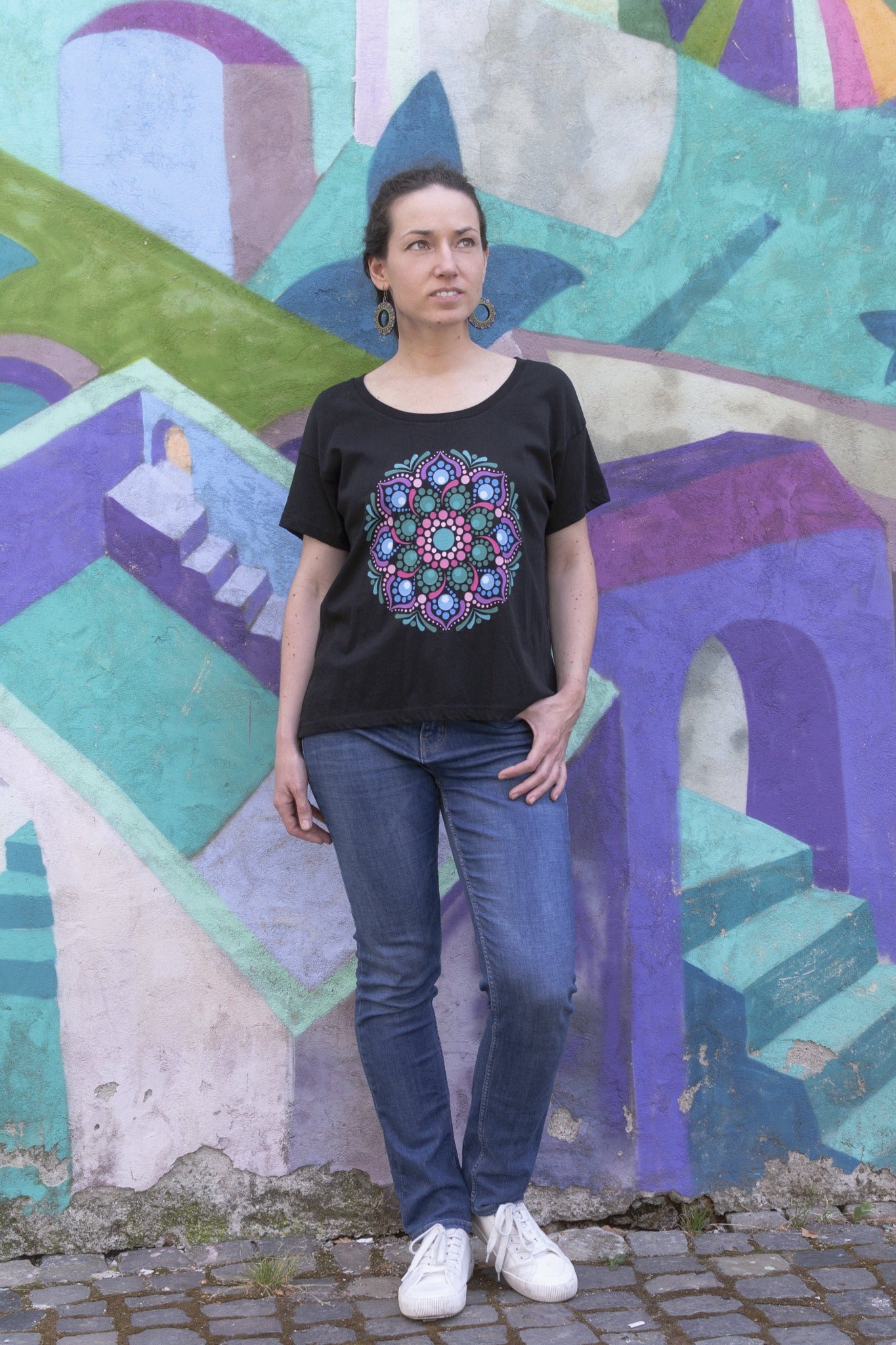 Tricou relaxed fit, alb/negru - Vitality