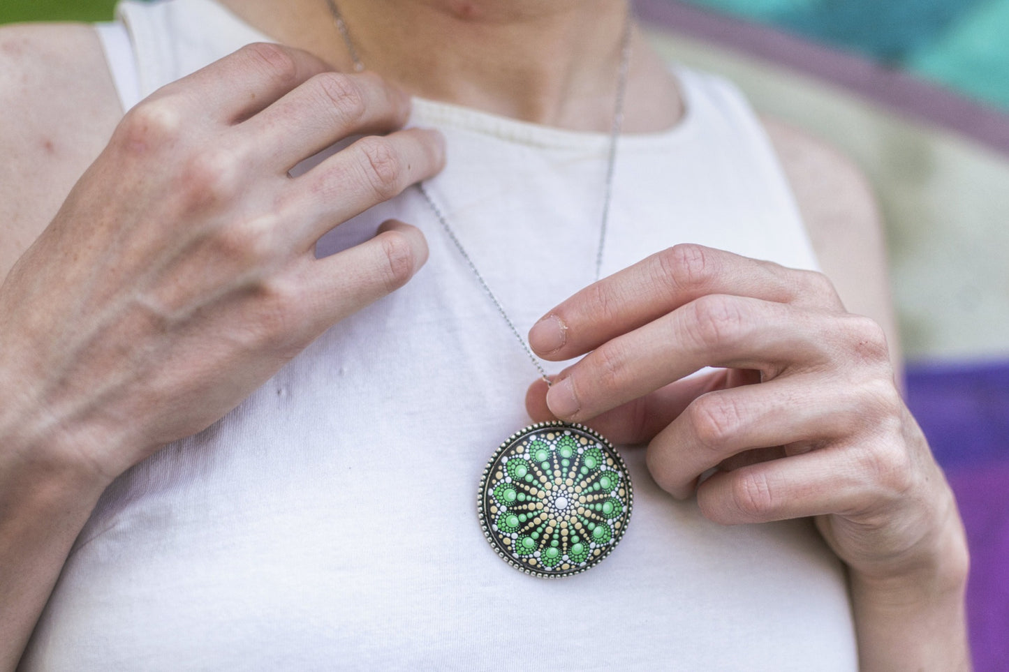 Pandantiv Mandala "Almond Green"