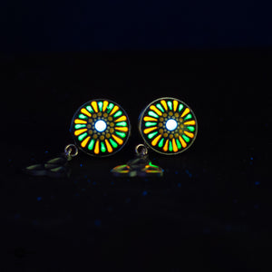 Cercei Mandala "Neon spark" - Verde & Portocaliu