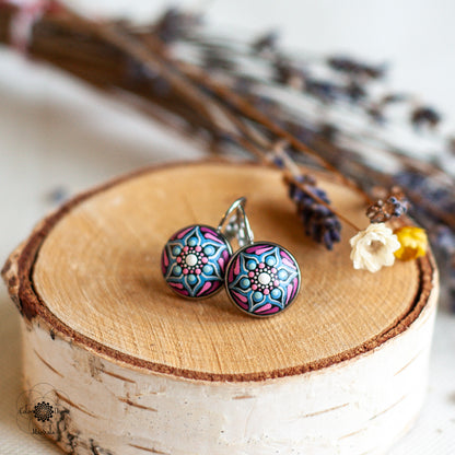 Cercei Mini cu tortiță - Albastru & Roz