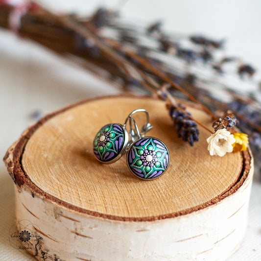 Cercei Mini cu tortiță - Verde & Mov