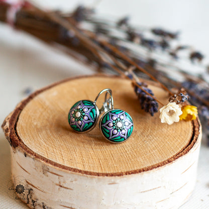 Cercei Mini cu tortiță - Mov & Verde