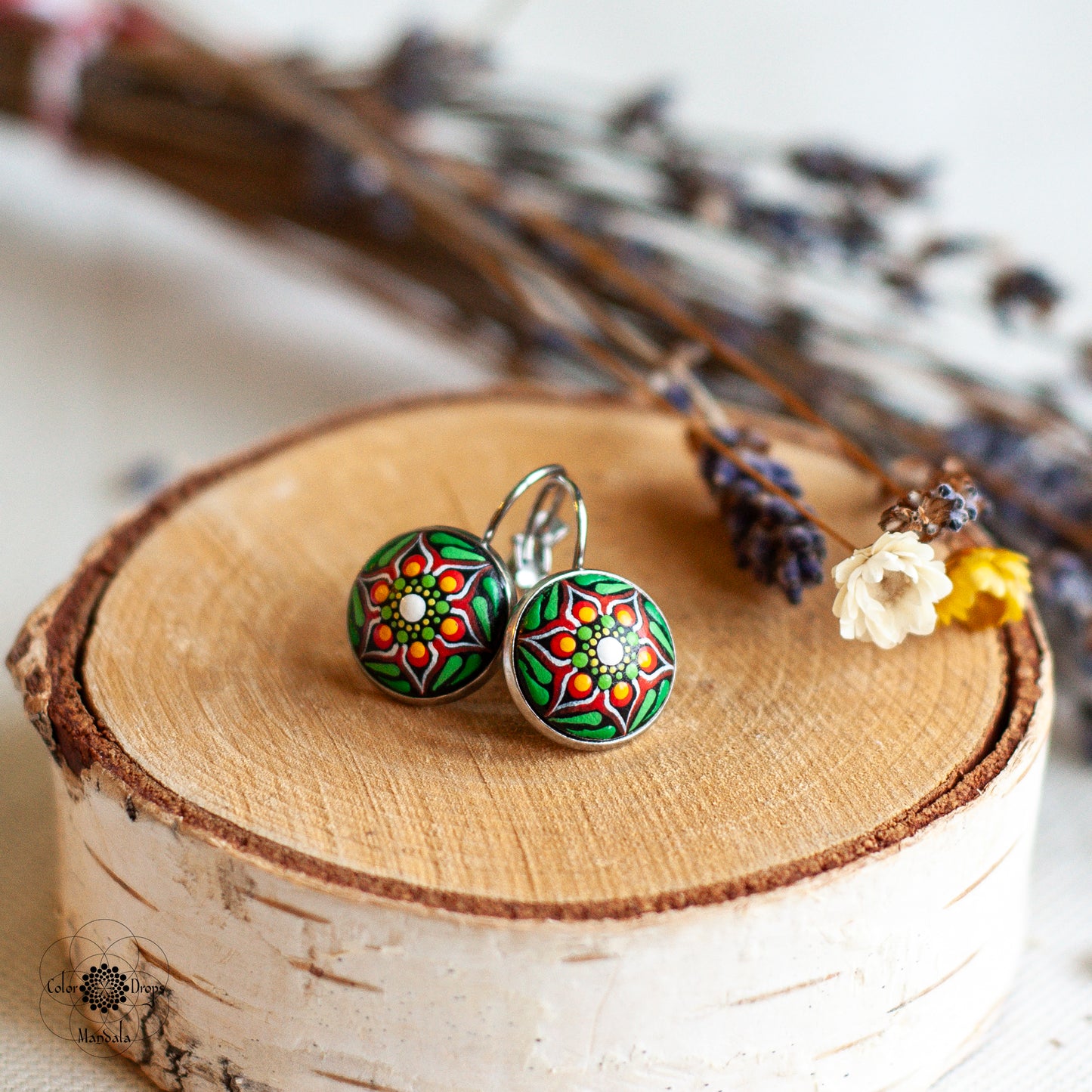 Cercei Mini cu tortiță - Portocaliu & Verde