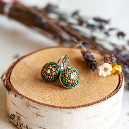 Cercei Mini cu tortiță - Portocaliu & Verde