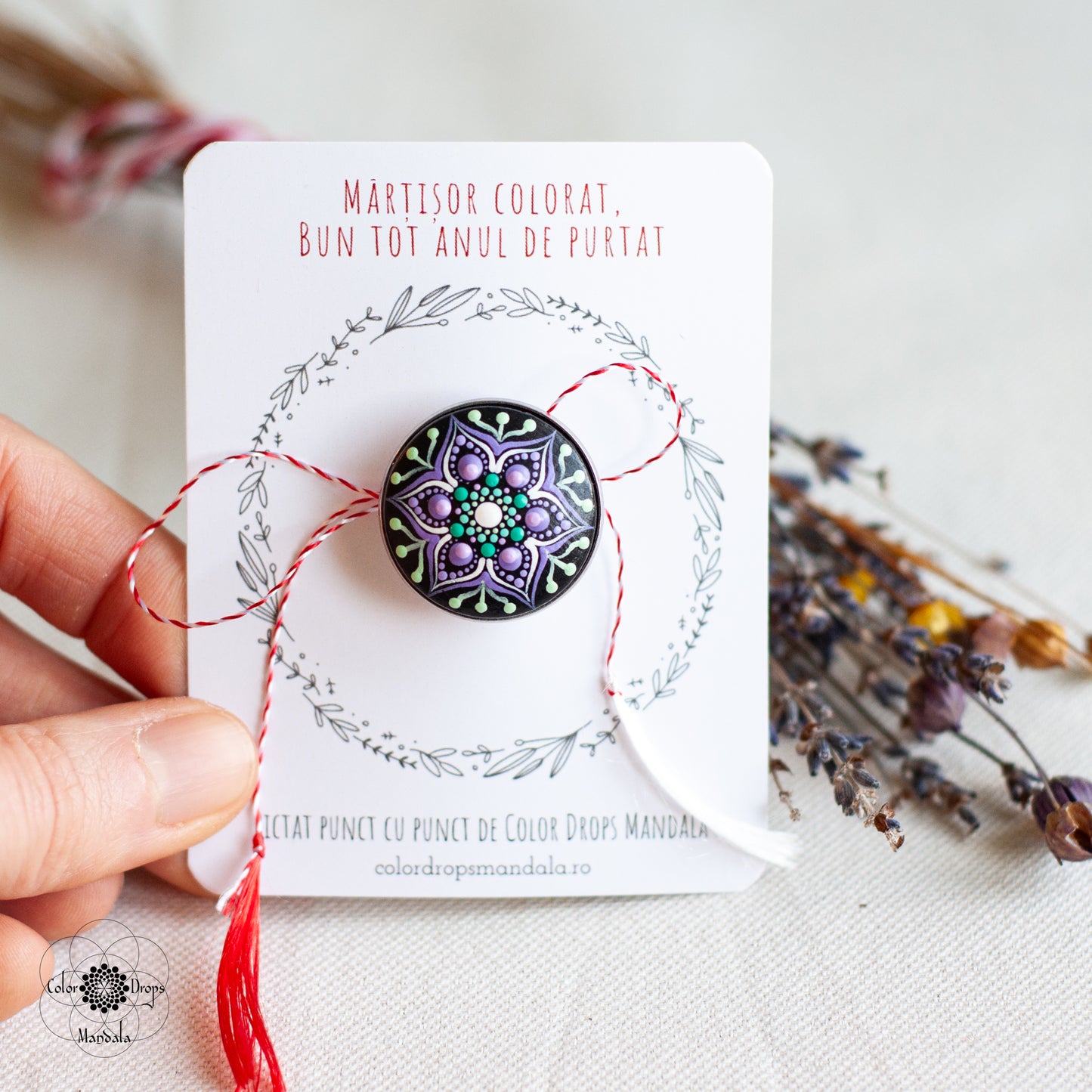Mărțișor Mandala - Mov & Verde Mentă