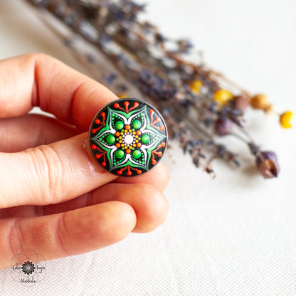 Mărțișor Mandala - Verde & Portocaliu