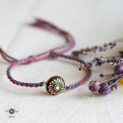 Brățară Mandala cu șnur din bumbac - Portocaliu & Turcoaz