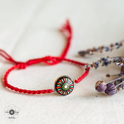 Brățară Mandala cu șnur din bumbac - Roșu & Verde