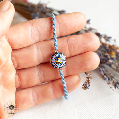 Brățară Mandala cu șnur din bumbac - Albastru & Roz