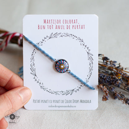 Brățară Mandala cu șnur din bumbac - Albastru & Roz