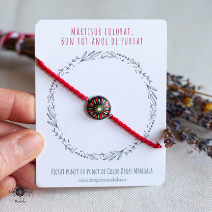 Brățară Mandala cu șnur din bumbac - Roșu & Verde