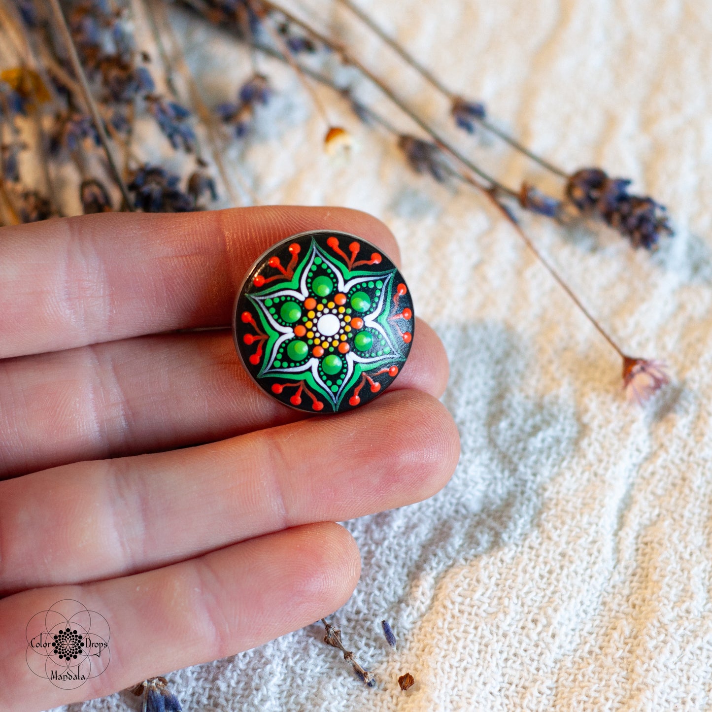 Mărțișor Mandala - Verde & Portocaliu