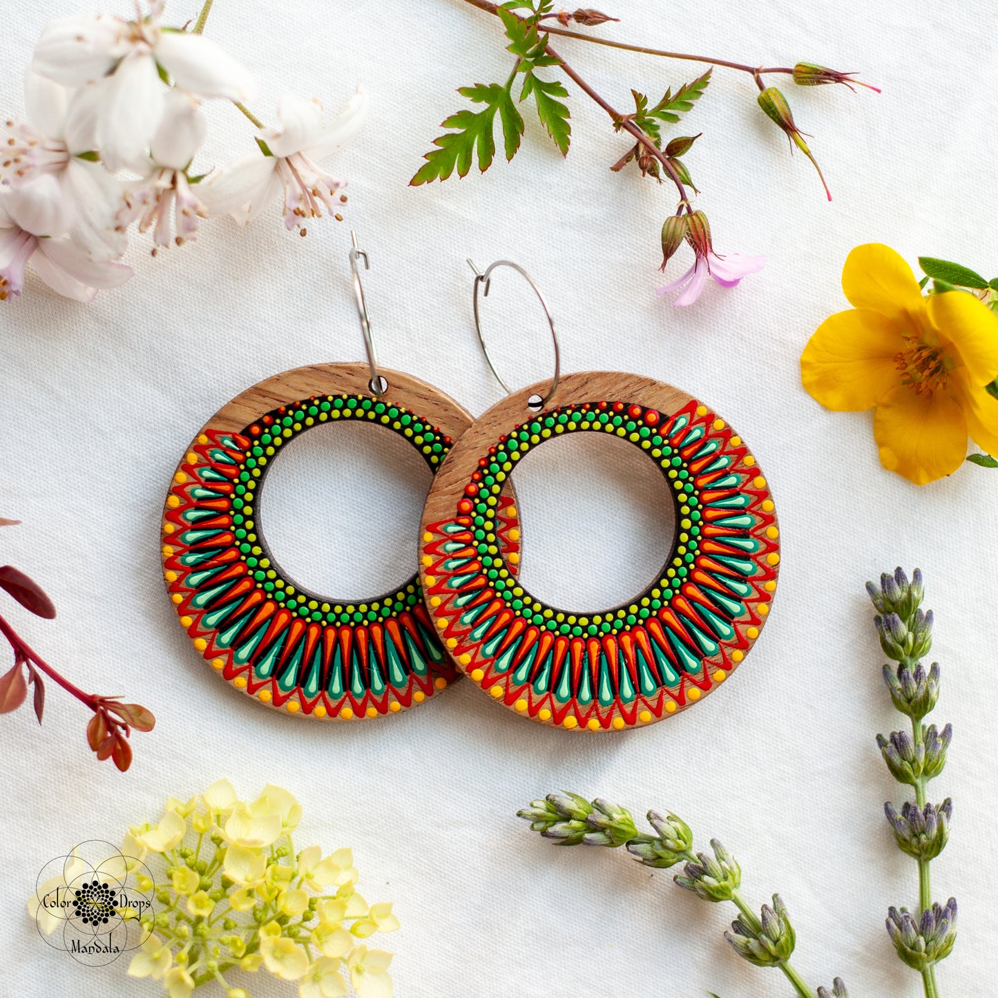 Cercei Mandala "Vivid Nomad" - Roșu & Turcoaz