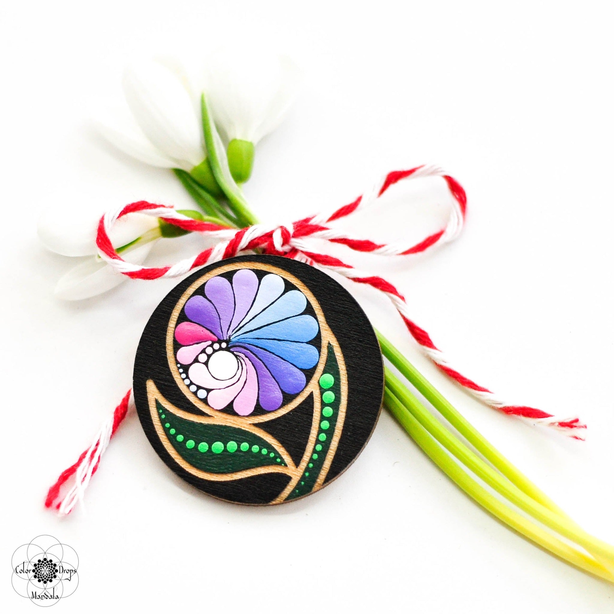 Brooch-type martisor - Peony at sunset